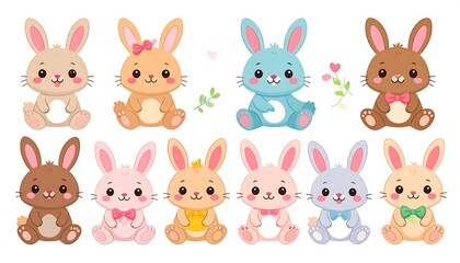Cute cartoon bunnies in various colors