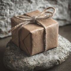 Rustic Gift Box On Rocks With Glitter