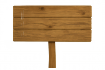Blank wooden sign with planks and post presenting empty space for text, message, or information
