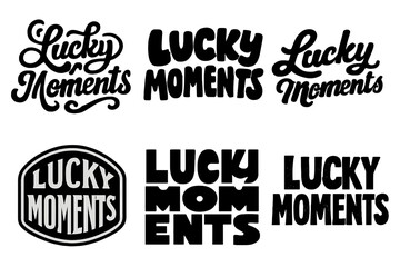 Lucky Lettering Variations. Lucky Moments. Set lettering. harmonious lettering variations of the same emblematic concept (Whimsical curly type with flourishes,