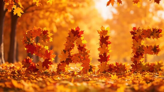 Fall Season Discount: 'SALE' Spelled Out with Vibrant Maple Leaves on Forest Ground