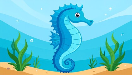 Blue seahorse in underwater scene
