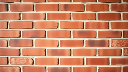 Obraz premium Close-up of a red brick wall with vintage warm tones and detailed surface texture under even lighting.