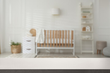Baby room with table and crib. Space for design