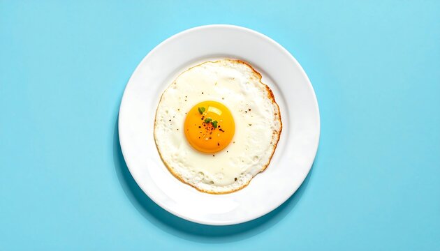 Fried egg on white plate - Powered by Adobe