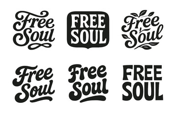 Fototapeta premium Free Soul Designs. Free Soul. Set lettering. harmonious lettering variations of the same emblematic concept (Whimsical curly type with flourishes, Retro