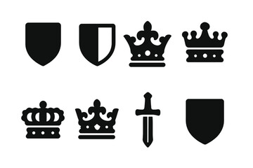 Noble Title Icons. Solid, filled icon set of baron titles and ranks: baron, count, duke, marquis, viscount, earl, knight, lord. Solid, filled icons in only