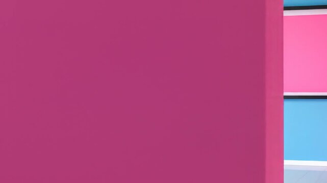 Blue Corner Room With Blue Armchair And Pink Pillow Against A Bright Pink Wall With Natural Window Light For Adobe Stock Photo