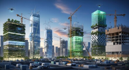 Fototapeta premium Futuristic Cityscape Under Construction.