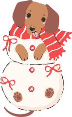 Christmas Dog Dachshund Dressed as Snowman Cartoon