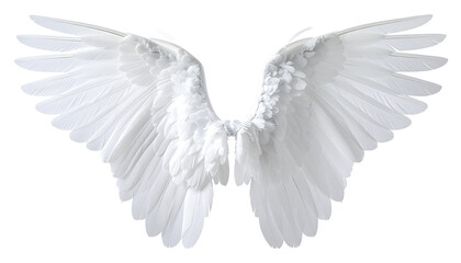 Obraz premium Pair of pristine white angel wings. Detailed feathery texture. Isolated against black