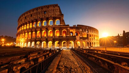 Naklejka premium Colosseum at Dusk Ancient Roman Architecture with Rome Italy.