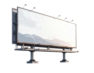 Blank billboard, showing a landscape of mountains