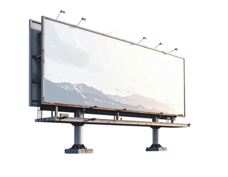 Blank billboard, showing a landscape of mountains