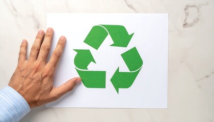 Eco friendly recycle icon on paper with businessman hand for corporate responsibility and green business concept