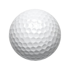 A perfectly round, white golf ball, featuring dimples across its surface