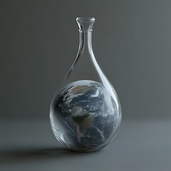 Earth contained within a clear glass bottle