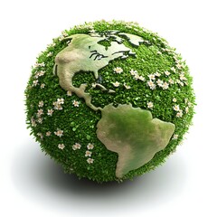 Earth covered in lush green grass and small white flowers