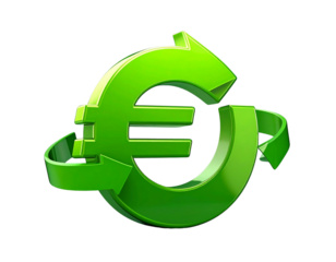  Green Euro Currency Icon with Recycling Arrows PNG Cutout
