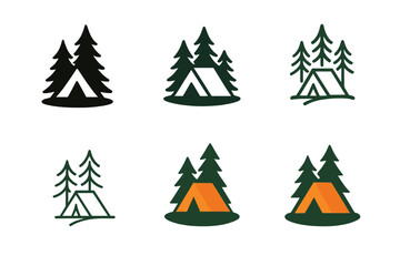 Obraz premium Outdoor Logo Variations. outdoor adventure. Set Logo of outdoor adventure: tent under trees. harmonious logo variations of the same emblematic concept, each