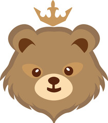Fototapeta premium Cute brown bear cartoon with crown head.