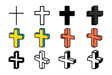 Fototapeta premium Cross Logo Variations. Set Logo of Cross Symbol: Latin cross. Logo set in vector style, emblematic variations. line, bold thick line, solid black filled, solid