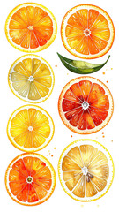 Obraz premium Citrus fruit slices in vibrant colors, arranged vertically