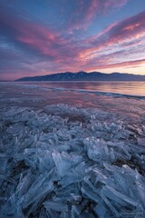 Obraz premium Frozen Ice Crystals At Sunset Landscape