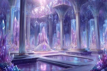 Glowing Crystal Cityscape In Purple Tones