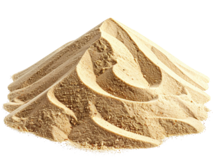 A mound of light beige sand, piled in a pyramid shape, with wavy layers