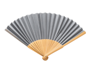 Gray folding fan, light wood handle
