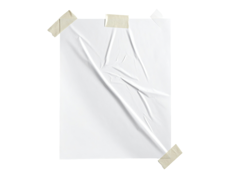 Blank white poster, creased and taped