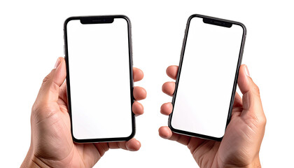 Two smartphones held in hands, blank screens (9)