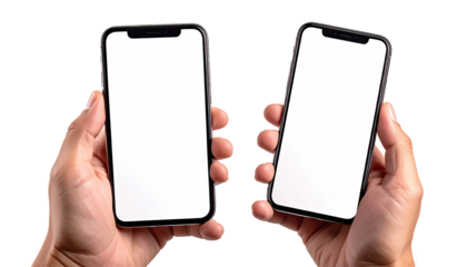 Two smartphones held in hands, blank screens (9)