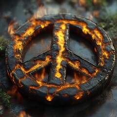 Fiery peace symbol, glowing embers