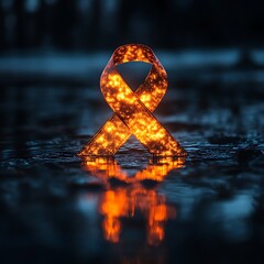 Fiery ribbon reflecting in dark water