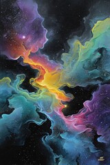 Colorful Abstract Space Nebula Painting
