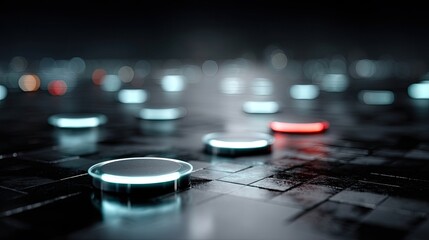 Abstract Digital Interface with Glowing Circles and Dark Background in Bokeh Style