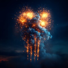 Fiery, smoky fireworks explosion against a dark sky