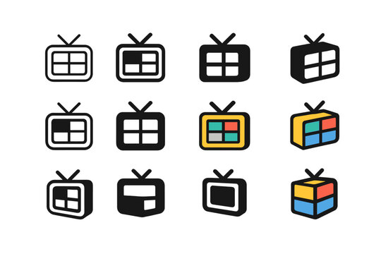 Colorful Logo Grid. Set Logo of TV Production Scheduling: Color Coded Blocks. Logo set in vector style, emblematic variations. line, bold thick line, solid