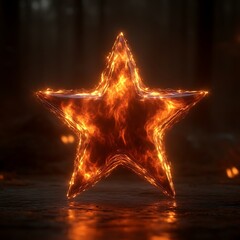 Fiery star glows intensely in dark forest