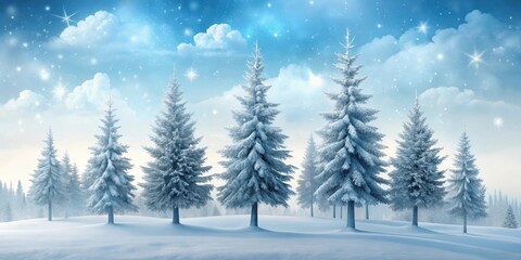 Serene Winter Wonderland Majestic Snow-Covered Evergreens Under a Starlit Sky