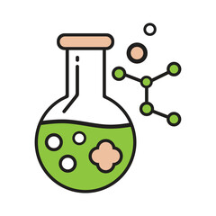 PrintChemistry experiment flask with bubbles and molecular structure icon for science and education