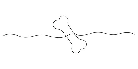 Obraz premium Single continuous line drawing of a dog bone on a white background vector illustration