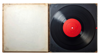 Open record album with vinyl record