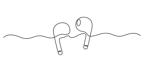 Continuous one line drawing of a wireless vacuum headphones. Single line art wireless earphones icon. One line Ear buds icon. Vector illustration © aminul788