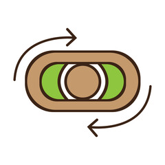 Circular arrow icon representing rotation and movement with inner circles and green fields
