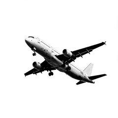 Halftone dotted passenger plane silhouette isolated on transparent PNG background. Black retro aircraft illustration with vintage halftone effect, perfect for travel, aviation, transport, and creative