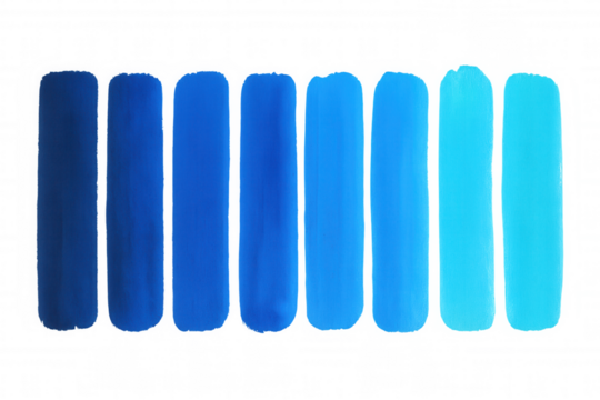 Blue color palette with paint brush strokes creating a seamless gradient on transparent background