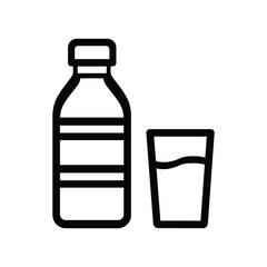 Simple line art icon of a water bottle and a glass of water for healthy hydration